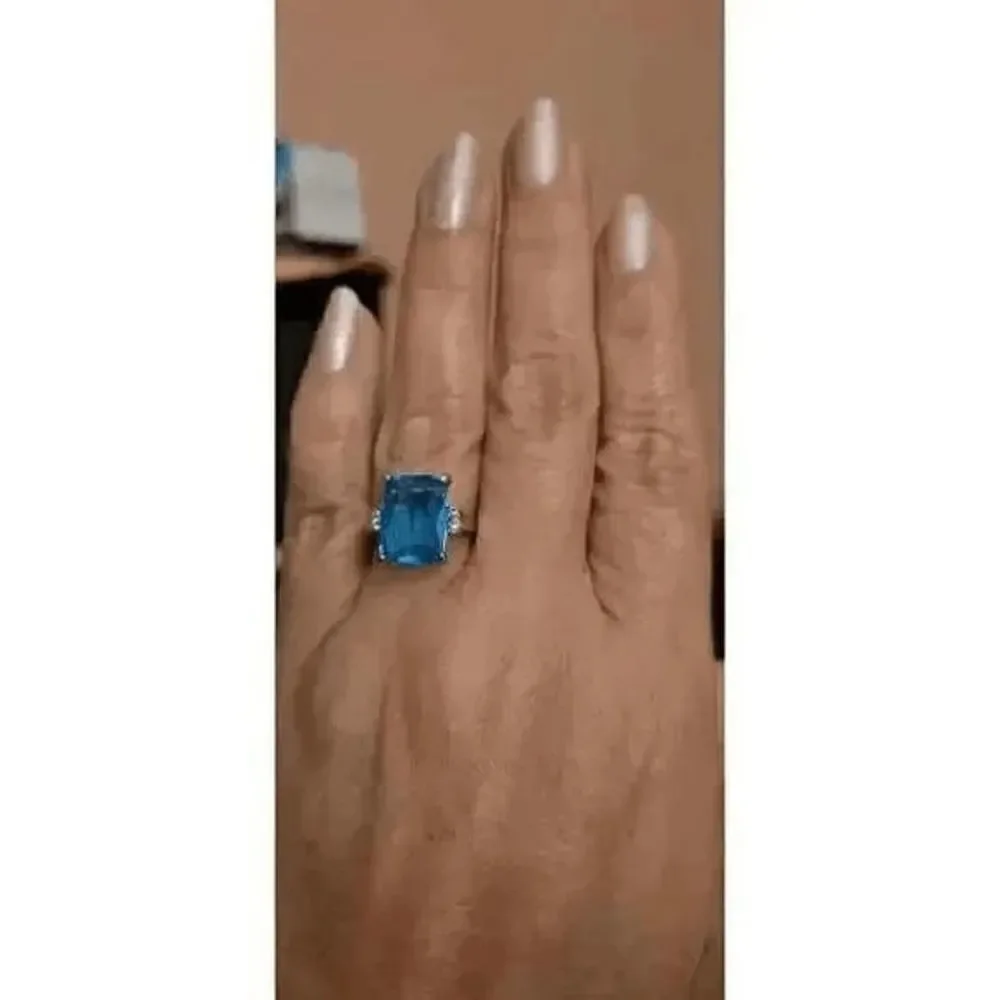 Dark Aquamarine Diamond White Gold Anniversary Engagement Ring